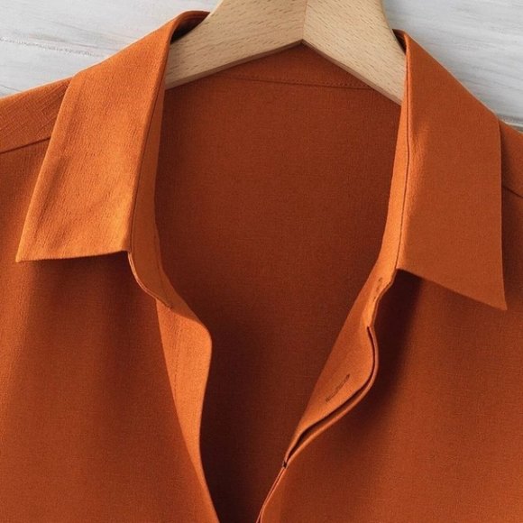 Burnt Orange Basic Men's Button Up Shirt - Picture 5 of 6